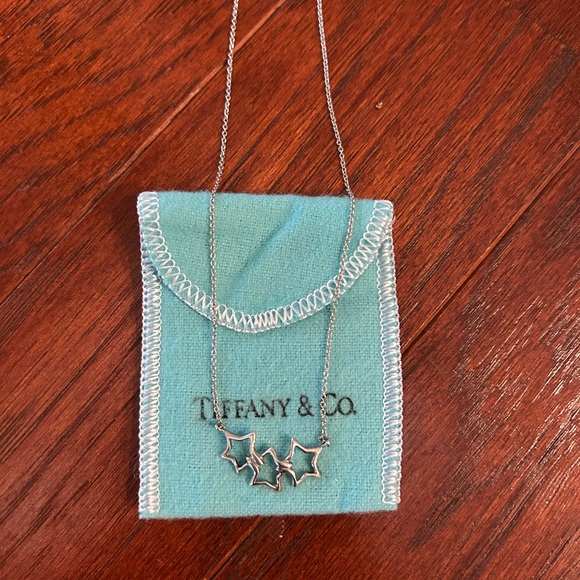 Auth Tiffany & Co. 925 Sterling Silver Triple Open Star Pendant Necklace 16" - Picture 10 of 11
